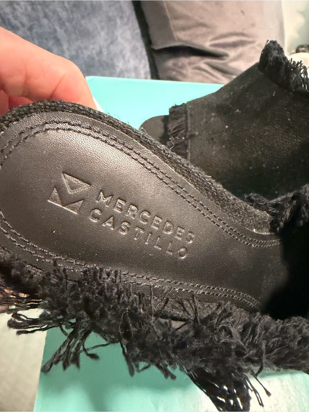 MERCEDES CASTILLO Black Fringe Slip-On Mules